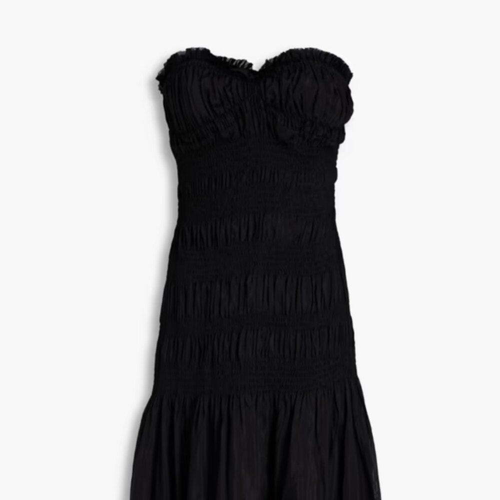 Kalli strapless shirred cotton and silk-blend voile maxi dress
